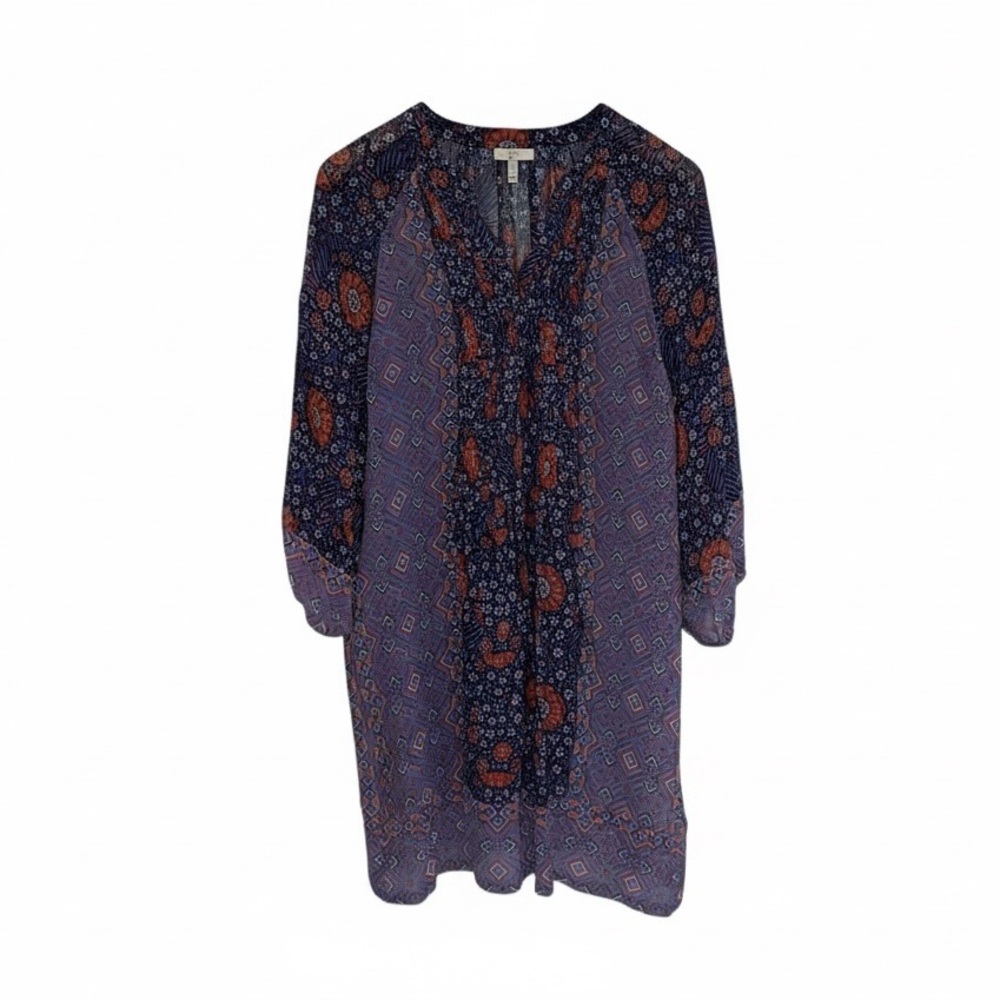 Joie Silk Tunic Top Blouse‎ Women’s Small Purple Blue Coral 3/4 Sleeve